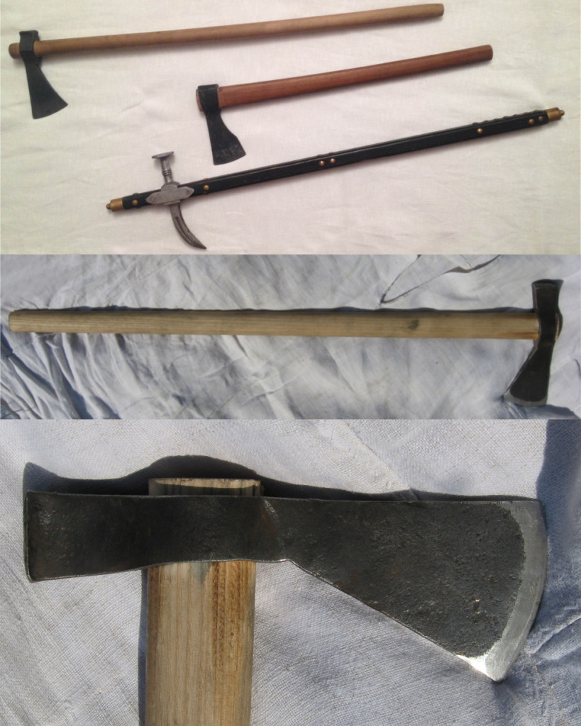 Рис. 11. Реконструкція чекана, сокири та келепів за зразком експонатів музеїв у Рівному та Пляшевій